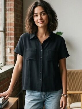 Daniel Hechter Silk/Cotton Blend Black Button Down Shirt - Size L